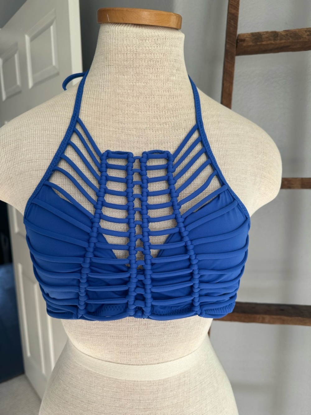 BECCA royal blue Swim Top with corded detail, size large - Picture 3 of 11
